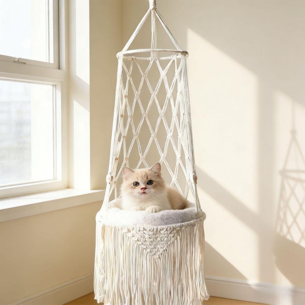 Bohemian Woven Cat Hammock Bed | Hanging Basket Swing for Pets