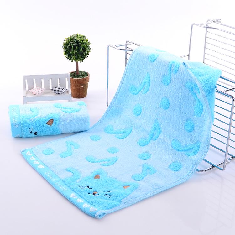 Bamboo Fiber Children s Towel – Soft, Absorbent, Small, with Cartoon Cat Embroidery 25x50cm синий