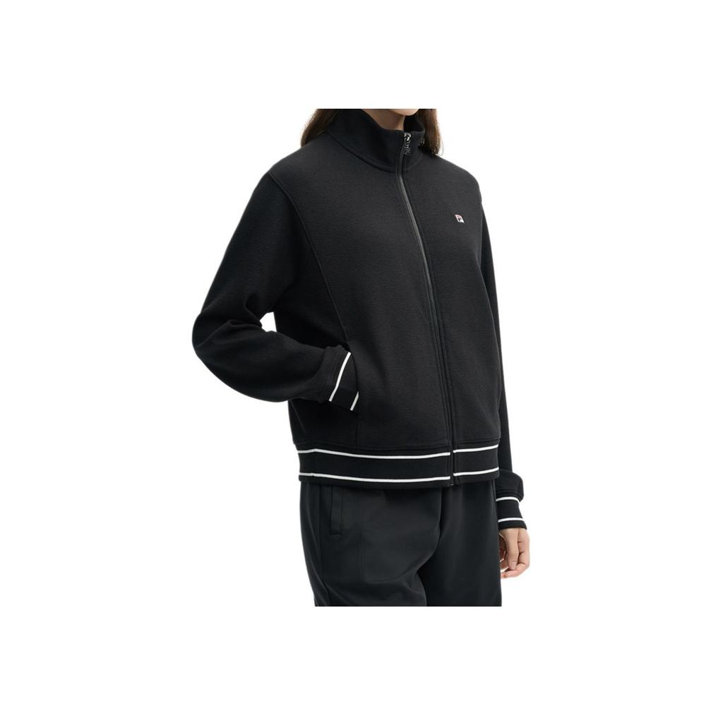 New FILA Knitted Fabric Long Sleeved Coat Women's Jet Black F11W528501FBK
