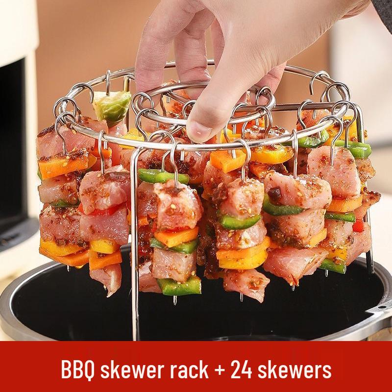 Stainless Steel Vertical Air Fryer Grill Rack with Skewers and Roasting Needles for Kitchen Ovens
