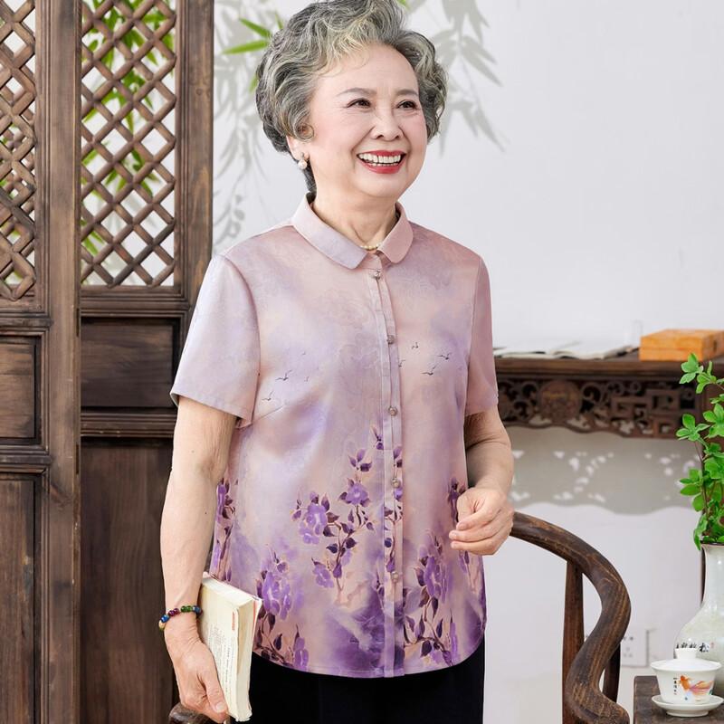 New Chinese Style Floral Print Short-Sleeve Shirt XL
