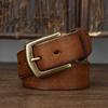 Belt Men's Thick Retro Vegetable Tanned Cow Leather Brass Buckle Belt Men's Casual Rough Fashion