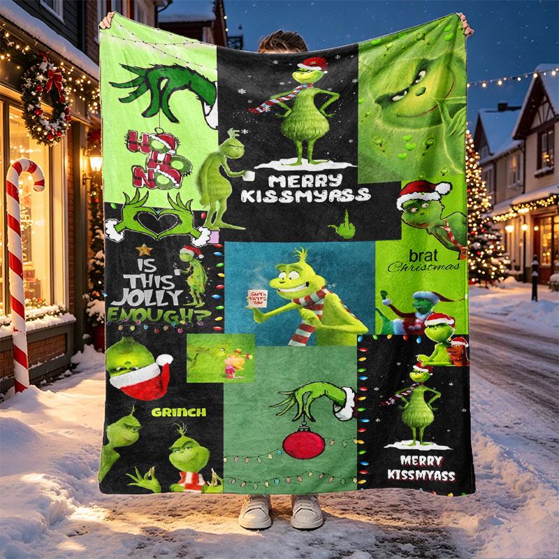 The Grinch Pattern Blanket for Home Decoration, Bed, Sofa, Car Travel, Camping, Suitable for All Seasons, Birthday Christmas Gift