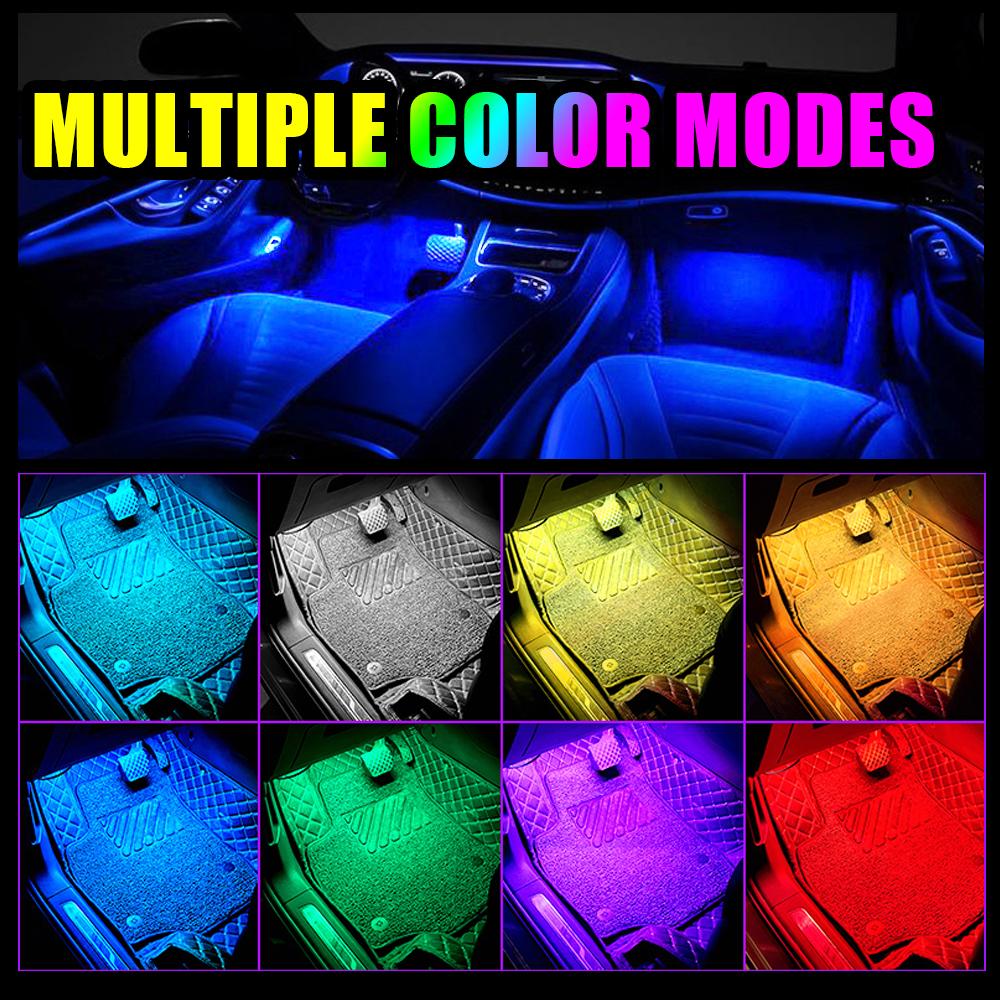 OKEEN 4PCS Car Atmosphere Led Foot Light USB Lighter APP Control RGB Multiple Modes Auto Interior Ambient Decorative