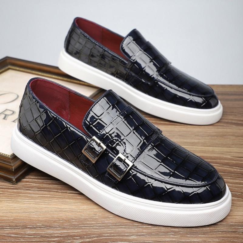 Designer Men's Alligator Pattern Monk Strap Loafter Leisure Platform Shoes Male Walking Dress Wedding Footwear Zapatos Hombre