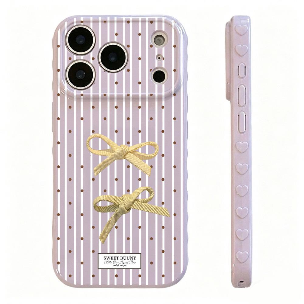 Applicable To Apple 17PROMAX Girl Heart Striped Polka Dot Bow Mobile Phone Case Apple 16/15 Cute 14/13