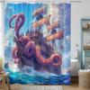 Fantasy Ocean Shower Curtain 1Pc – Octopus Wrapping Pirate Ship, Dramatic Sea Art Bath Curtain For Boys’ Room And Home Decor