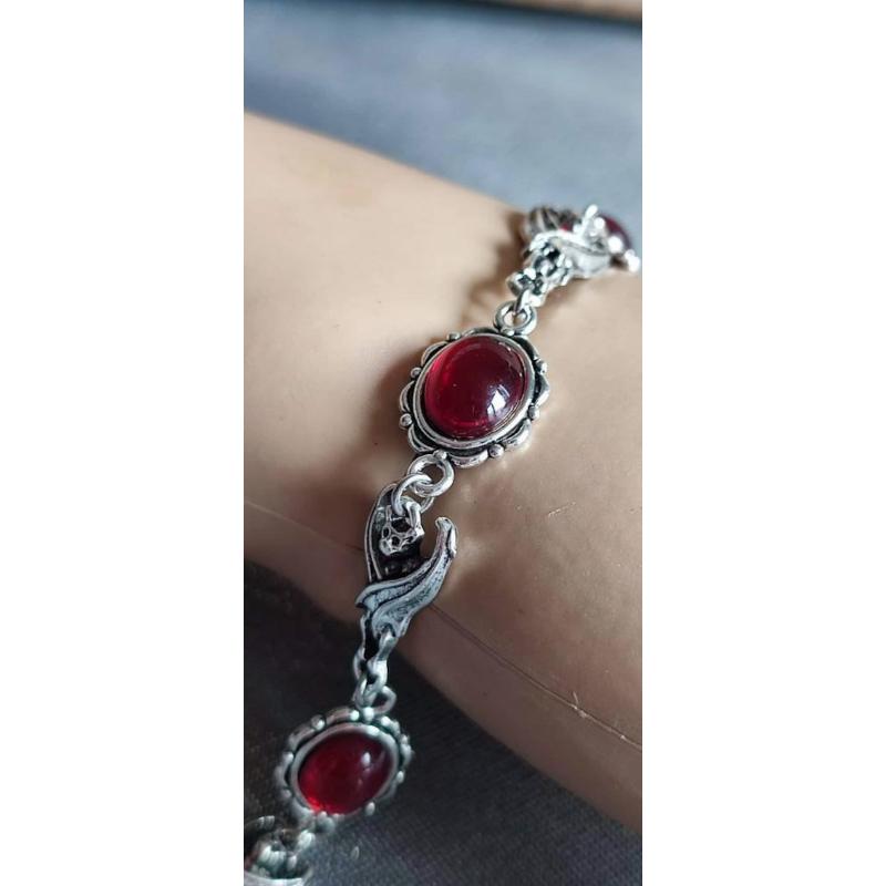 Nepalese Style Handmade Zinc Alloy Red Turquoise Bracelet Inlaid with Ruby Tibetan Bracelet Retro Turquoise Headgear