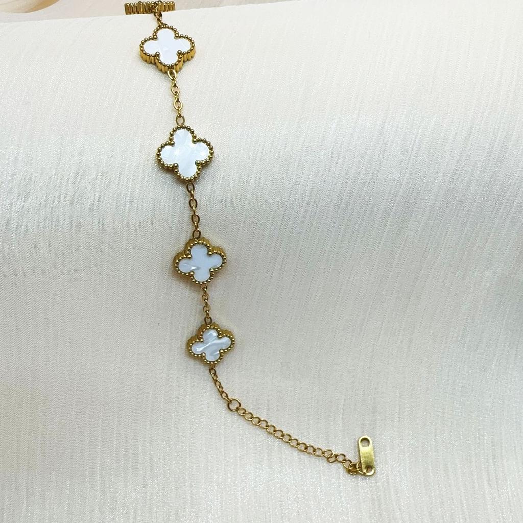 Double Sided Titanium Steel Clover Bracelet Necklace Ring Earrings Women's Non Fading Set Jewelry