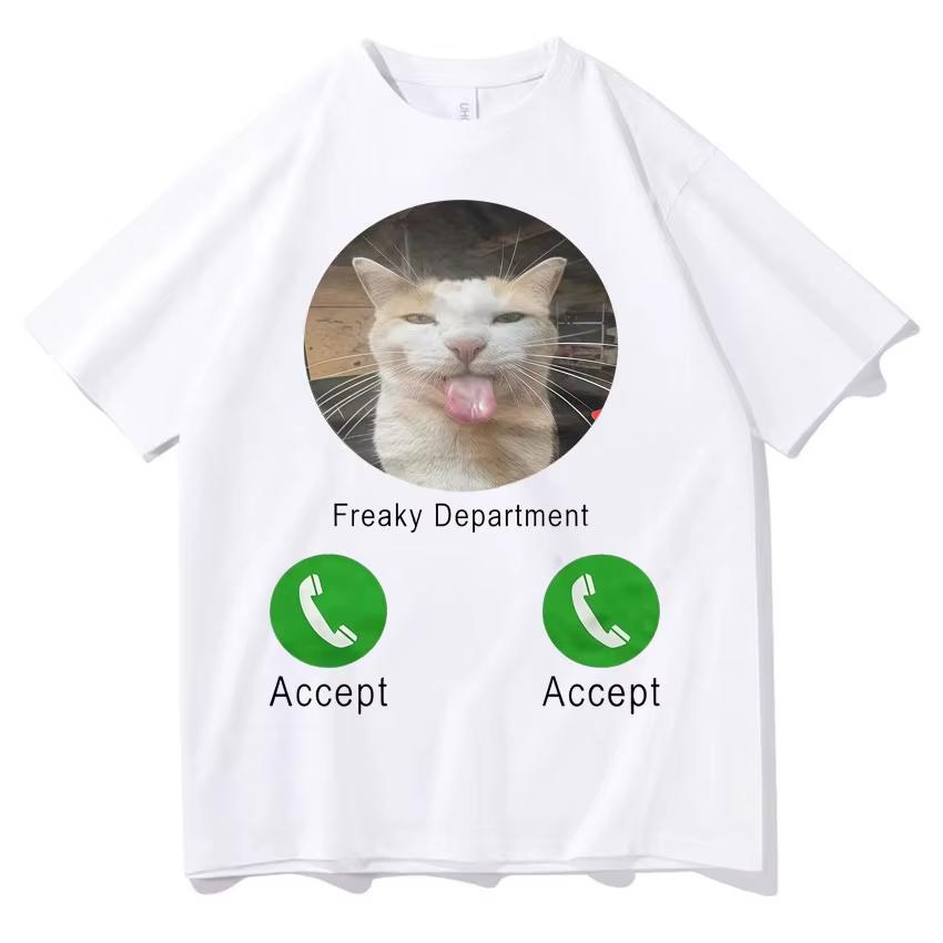 Cat Meme Calling Tshirt Unisexs Unisexs Loose Crew Neck Y2k Short Sleeve Casual Daily Wear Short Sleeves Teenagers Cotton Clothing