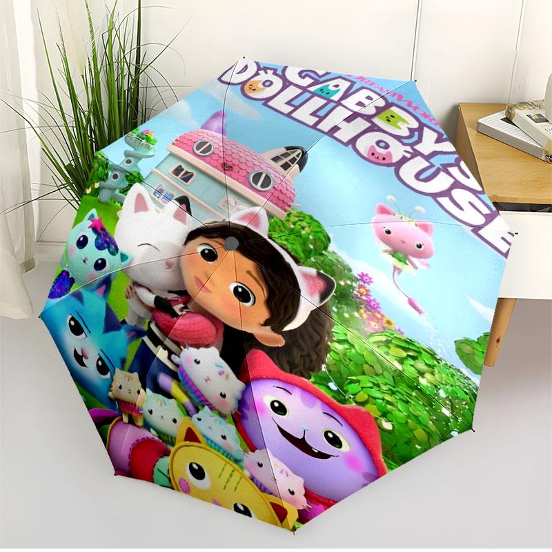 Gabby's Dollhouse Print Automatic Open Close Umbrella, Portable Foldable Umbrella, for Outdoor Commute Camping Trip, Ideal Birthday Gift