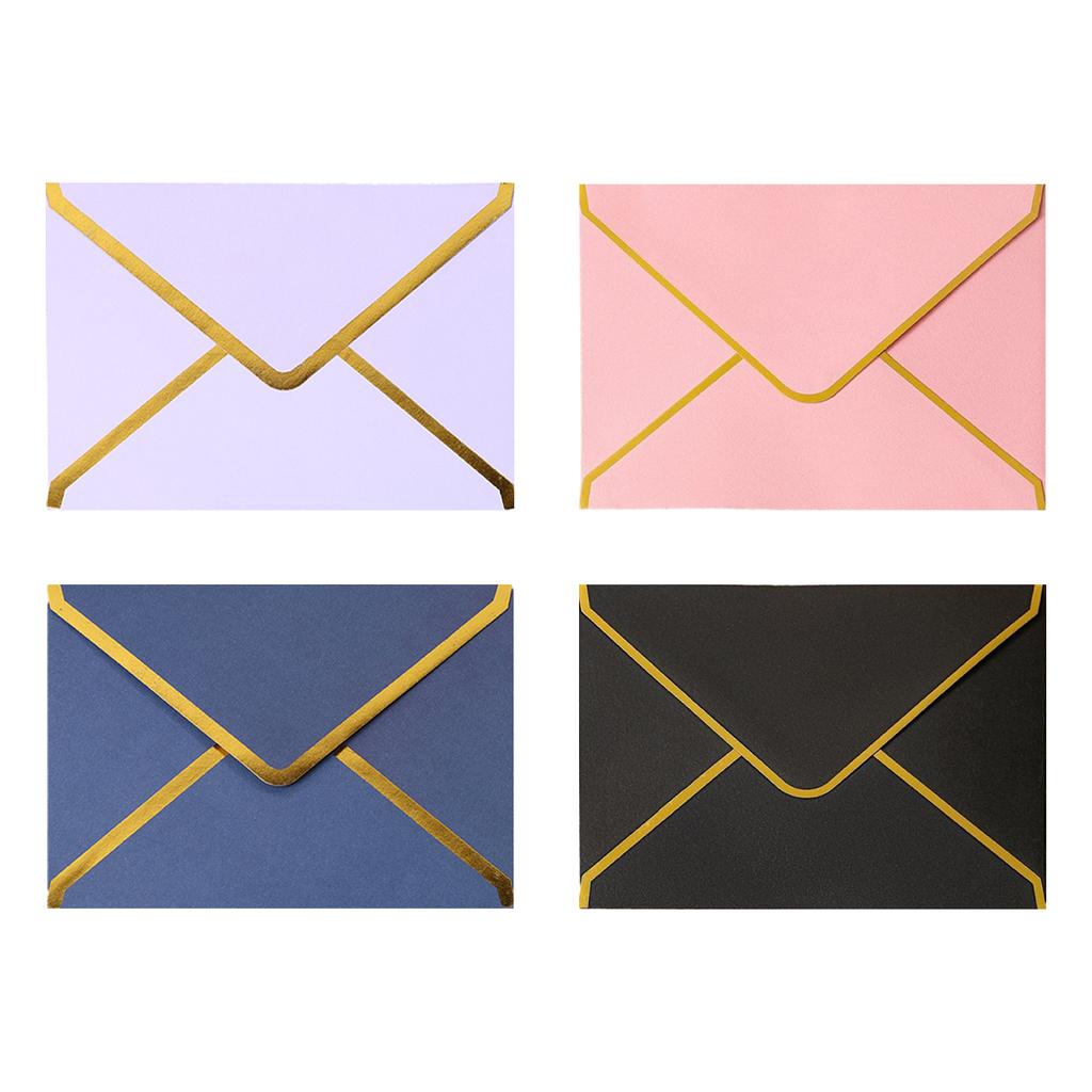 Stiff Double Offset Paper 5Pcs Western Style Envelopes with Gold Foil Trim, Invitation Edge Greeting Card Holders for Wedding, Cards, Business