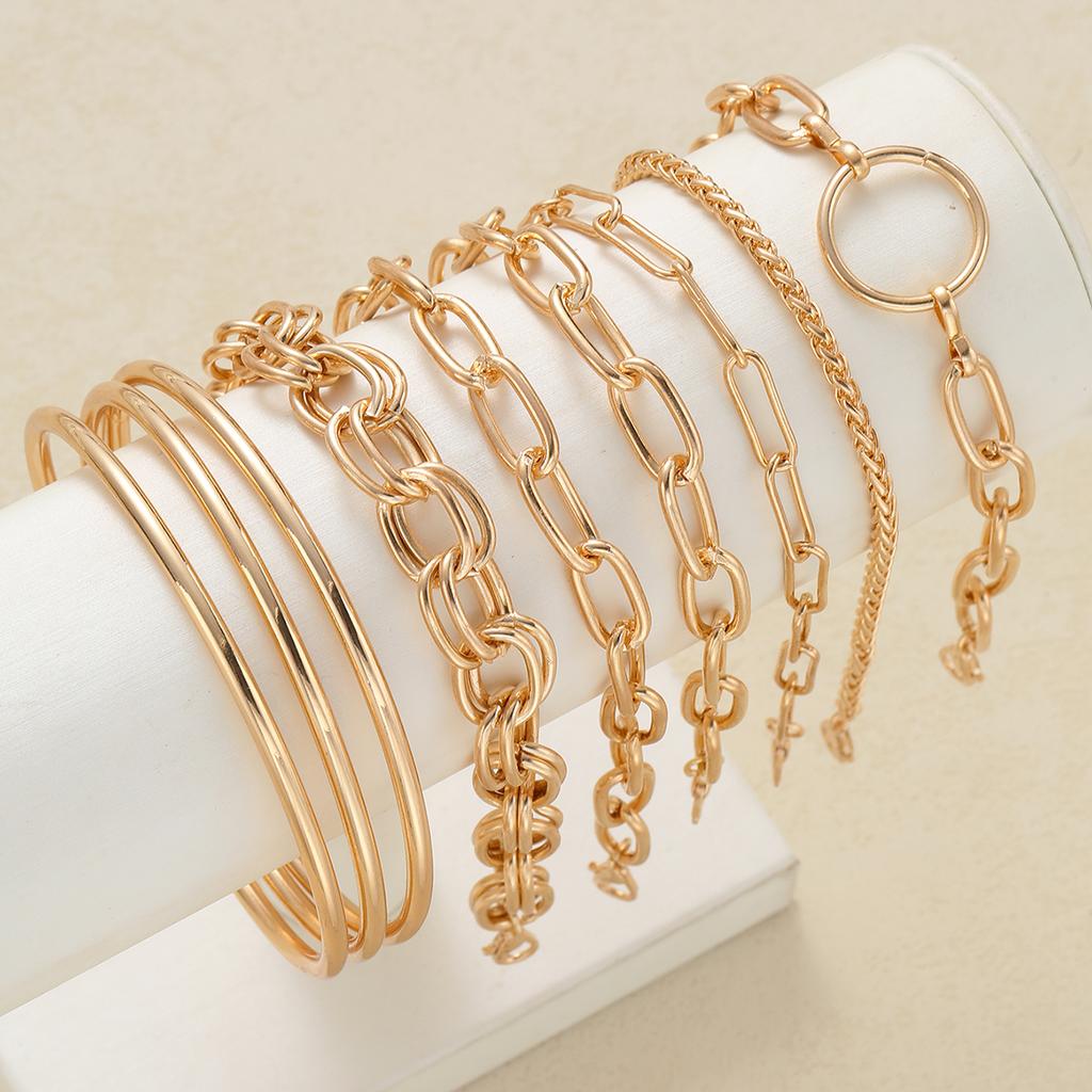 9 Pcs Gold Color Bangle Bracelet Set For Women Chunky Minimalist Paperclip Oval Link Stackable Open Bracelet Trendy Jewelry Gift