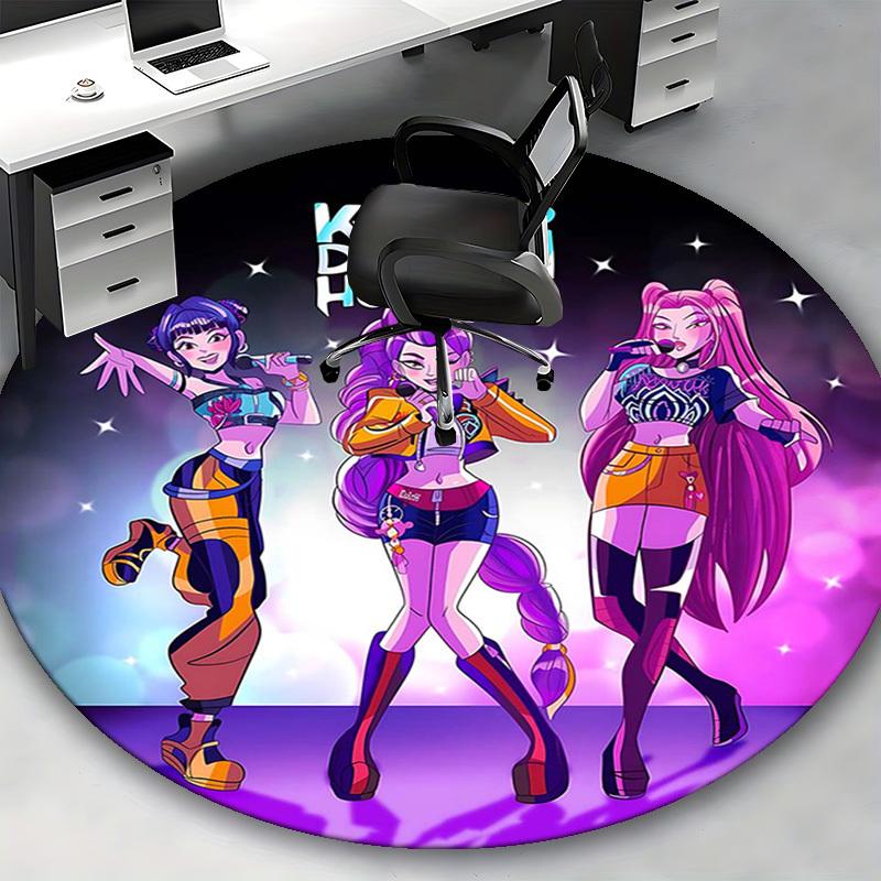 1pc KPOP Demon Hunters Anime Cartoon Design Round Carpet  Office Chair Mat, NonSlip Rug for Home Decor, Living Room, Bedroom