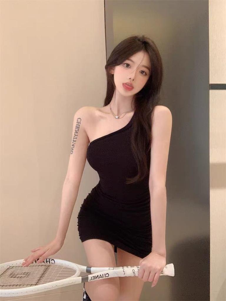Slash shoulder suspender pure desire dress summer pure desire hottie tight waist small tube top slim skirt
