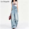 La Chapelle Women's High-Waist Graffiti Denim Overalls
