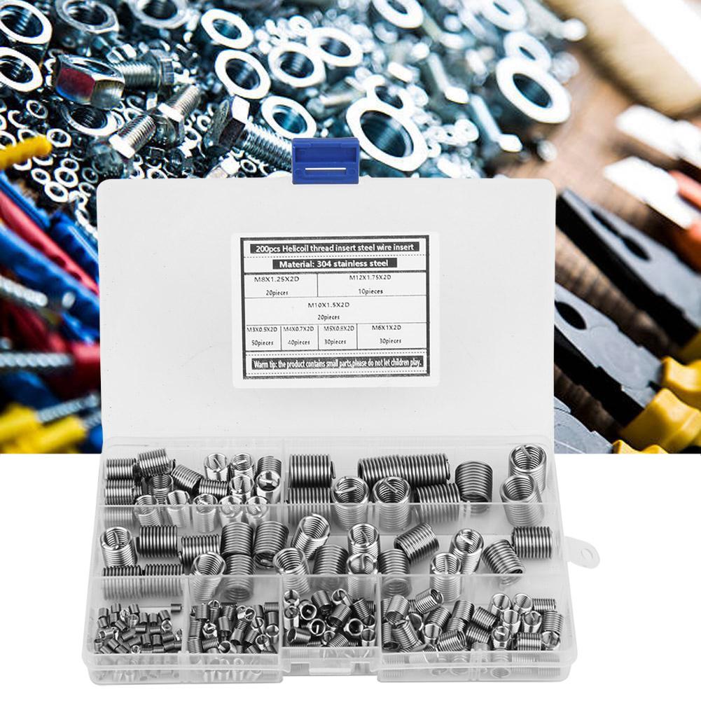 200pcs 304 Stainless Steel Thread Insert M3M12 Inner Thread Insert Assorted Set