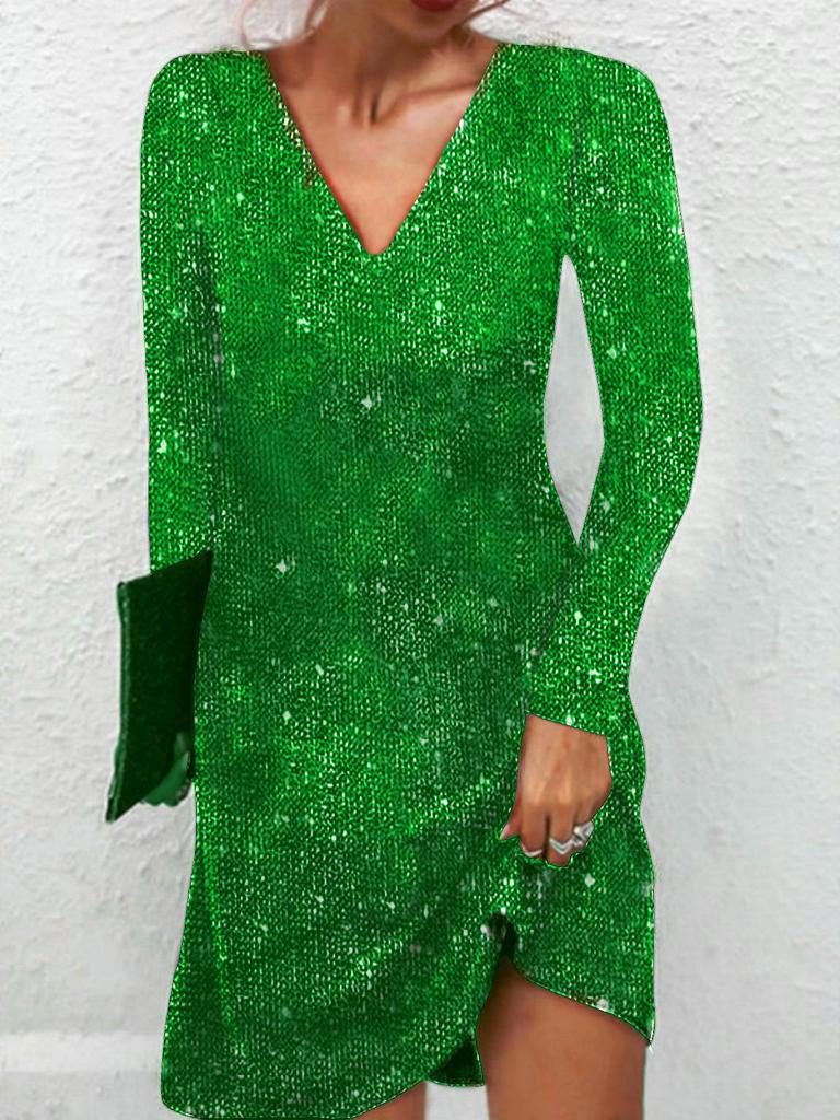 Elegant V-ringad Klänning: Snygg & Sexig, Perfekt för Vår/Höst