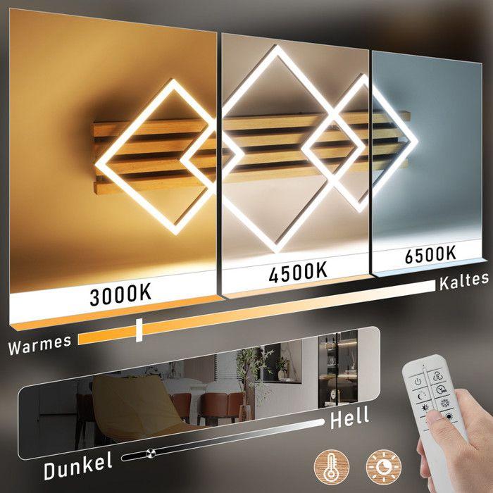 Plafonnier LED Carré en Bois Noir NETTLIFE, 3 Cadres, Dimmable 3 000 K - 6 500 K, Design Moderne pour Salon Chambre Cuisine Couloir