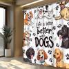 1pc Playful Cartoon Dogs Shower Curtain - "Life is Better with DOGS" Text, Expressive Happy Faces, Unique Collars & Tags, Poly