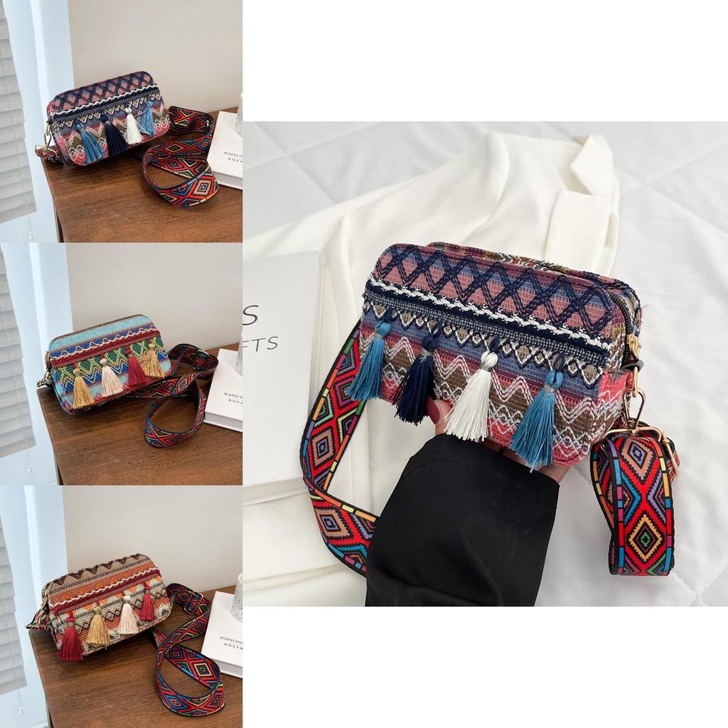 Ethnic Style Small Crossbody Bag For Summer Women With Pu Material And Fringed Design For Casual Travel