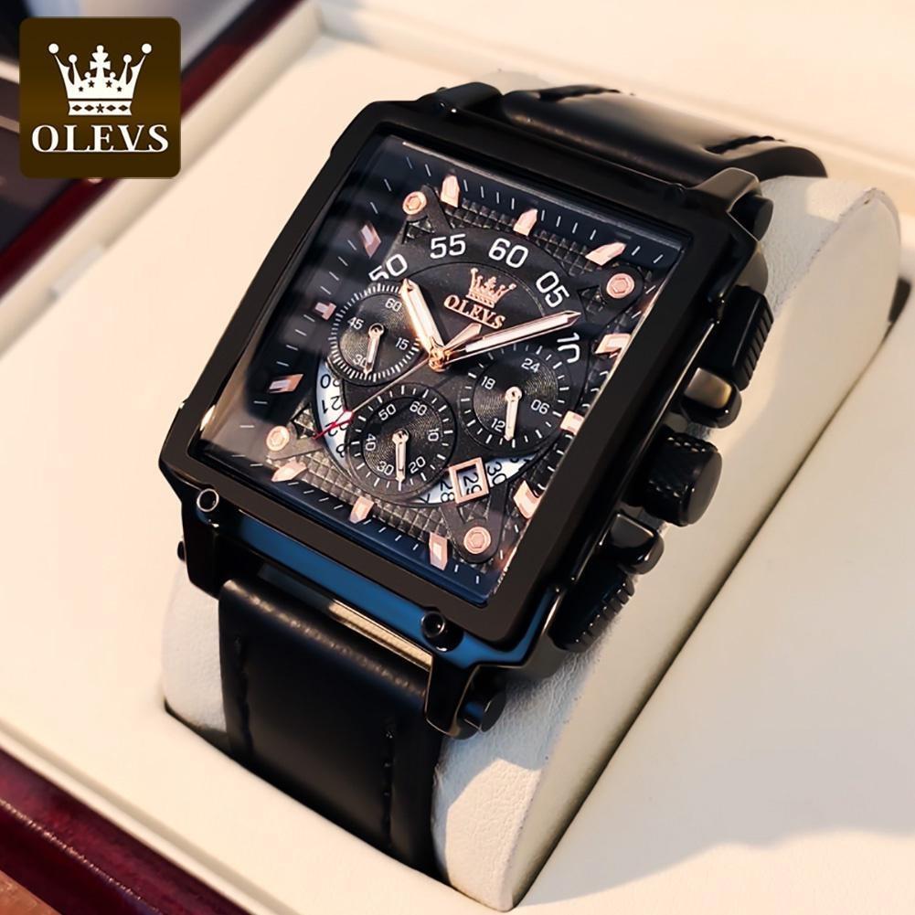 Male Watches Square Quartz Watch For Men Waterproof Leather Strap Chronograph Wristwatch Luminous Relogio Masculino