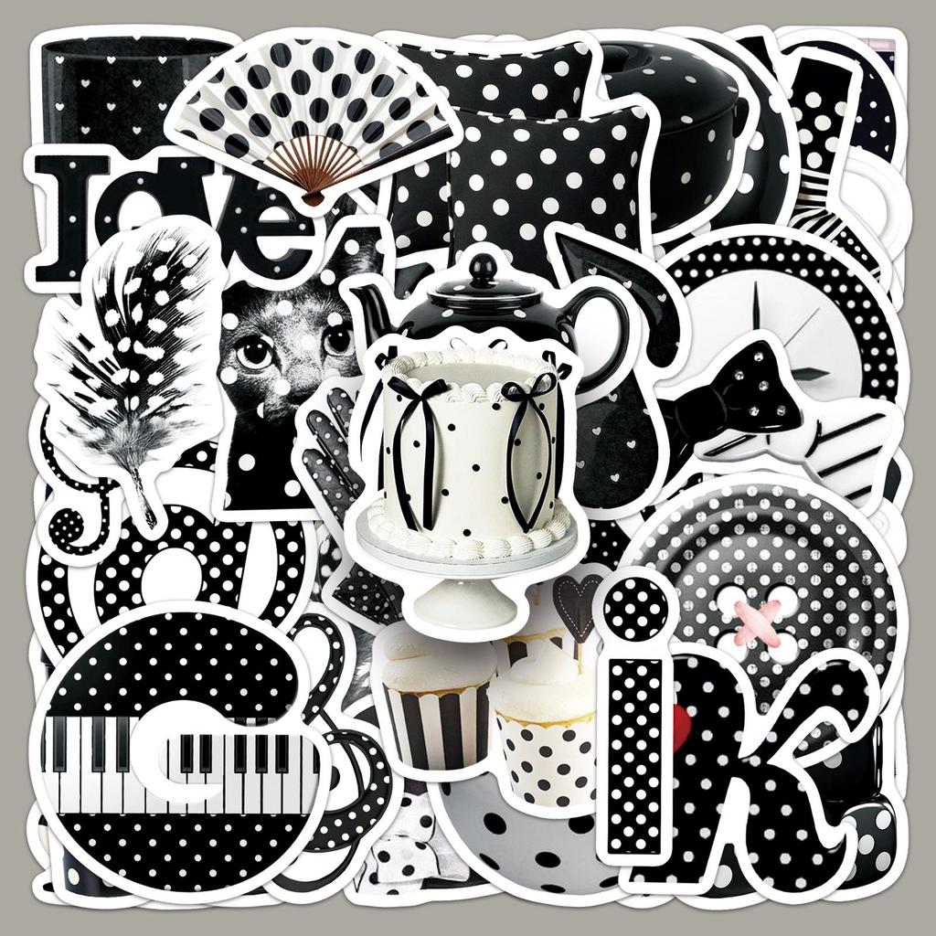 50-Piece Polka Dot Cartoon Graffiti Stickers - Waterproof Black & White Journal and Phone Case Decor