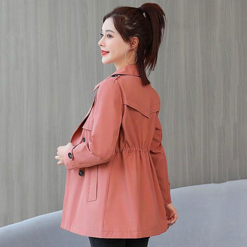 Frühling Herbst Kurzmantel Windbreaker Damen Trenchcoat Koreanische Kurze Damen Taille Cinching Fester Mantel Damen Zweireiher Outwear