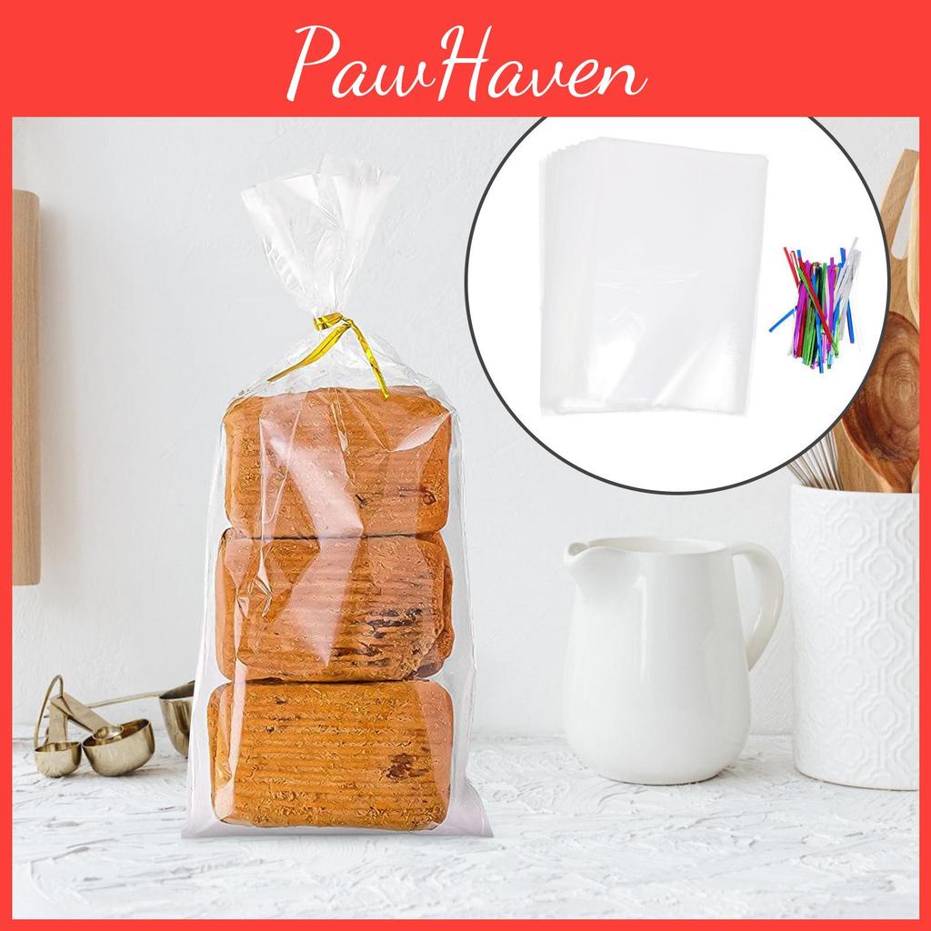 Clear Transparent Sets 100 Bag Bakery Bread Packaging Airtight Bags Cellophane Reusable Pouches Opp Loaf Gusseted Poly Toast