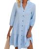 Fashion V Neck Loose Casual Plaid Summer Dress Elegant Single Breasted Ruffled Simple A-line Party Shirt Dresses Office Short Sleeve Clothing