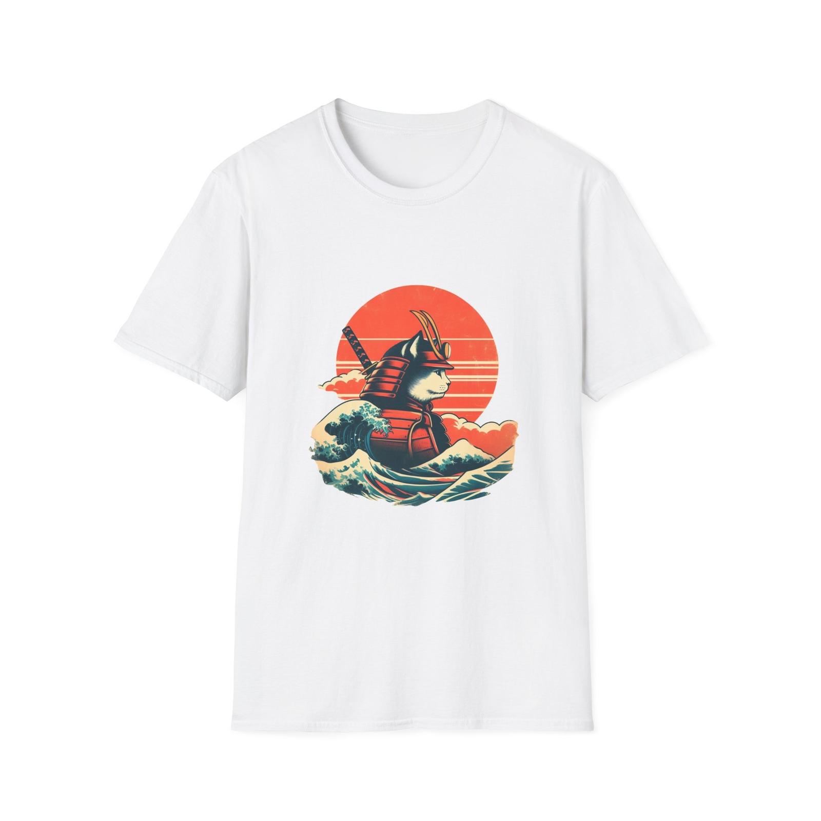 Retro japanese samurai cat tshirt, unisex shirt S
