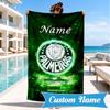 Custom Name Beach Towel Green Palm Tree Emblem Microfiber Beach Towel, Lightweight for Summer Travel, Swimming Pool Fan Birthday Gift