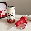 Large Capacity 316 Stainless Steel Insulated Cartoon Puppy Water Tumbler with Straw and Portable Pull Rope