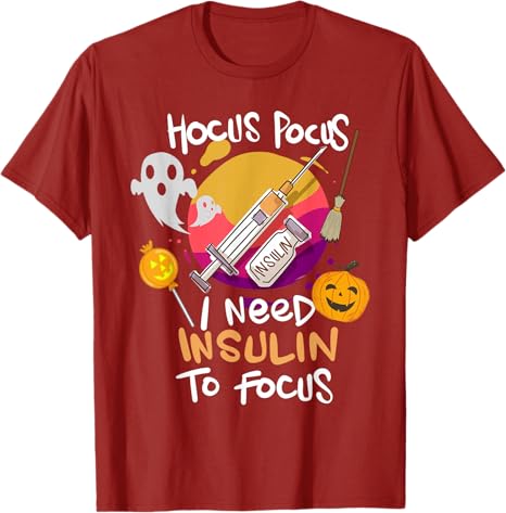 Type 1 Diabetes Hocus Pocus I Need Insulin To Focus Boys TShirt Humor Funny Halloween Costume Novelty Gift Fashion Diabetic Tee S