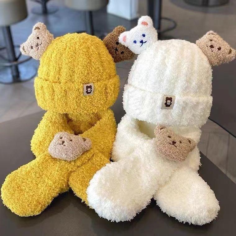 Baby Hat Autumn/Winter Warm Scarf Two Piece Set Baby Cute Windproof Thick Plush Hoodie For Boys And Girls