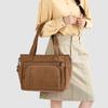 Bolsa Tote de Lona Color Sólida com Múltiplos Bolsos de Grande Capacidade Bolsa de Ombro Feminina Vintage para o Dia a Dia Bolsa Transversal
