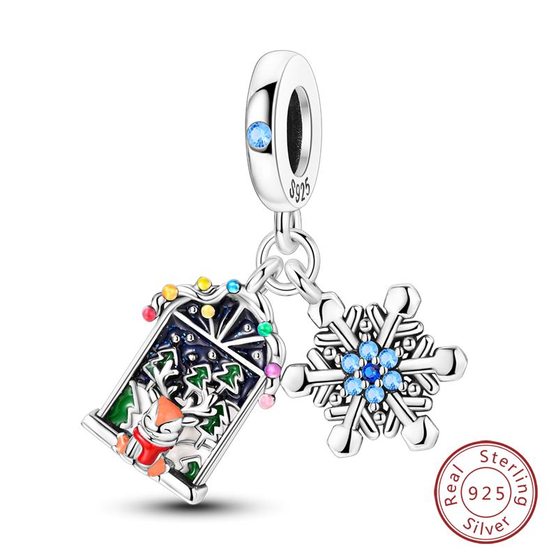 Original Copper Charms Beads Winter Snowflake Snowman Igloo Penguin Pendant Fit Bracelet Women Jewelry Gift