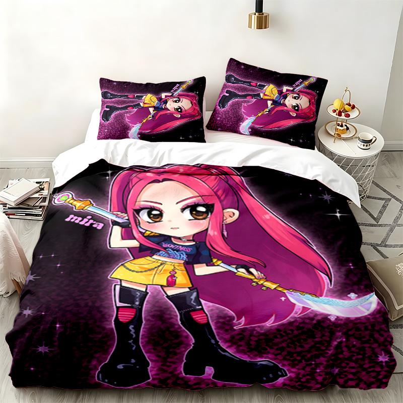 Kpop şeytan avcıları 3 parçalı set Yatak odası kullanımı için mükemmel Rahat nevresim takımı bir yorgan kılıfı ve iki yastık kılıfı içerir İdeal doğum günü veya Noel hediyesi
