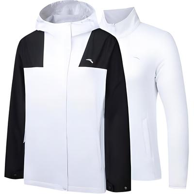 Trainingsserie Colorblock Reißverschluss Kapuzenjacke Drei-in-Eins Abnehmbares Futter Wasserdicht Winddicht Warme Jacke Damenjacke Schneeweiß 162447615-4