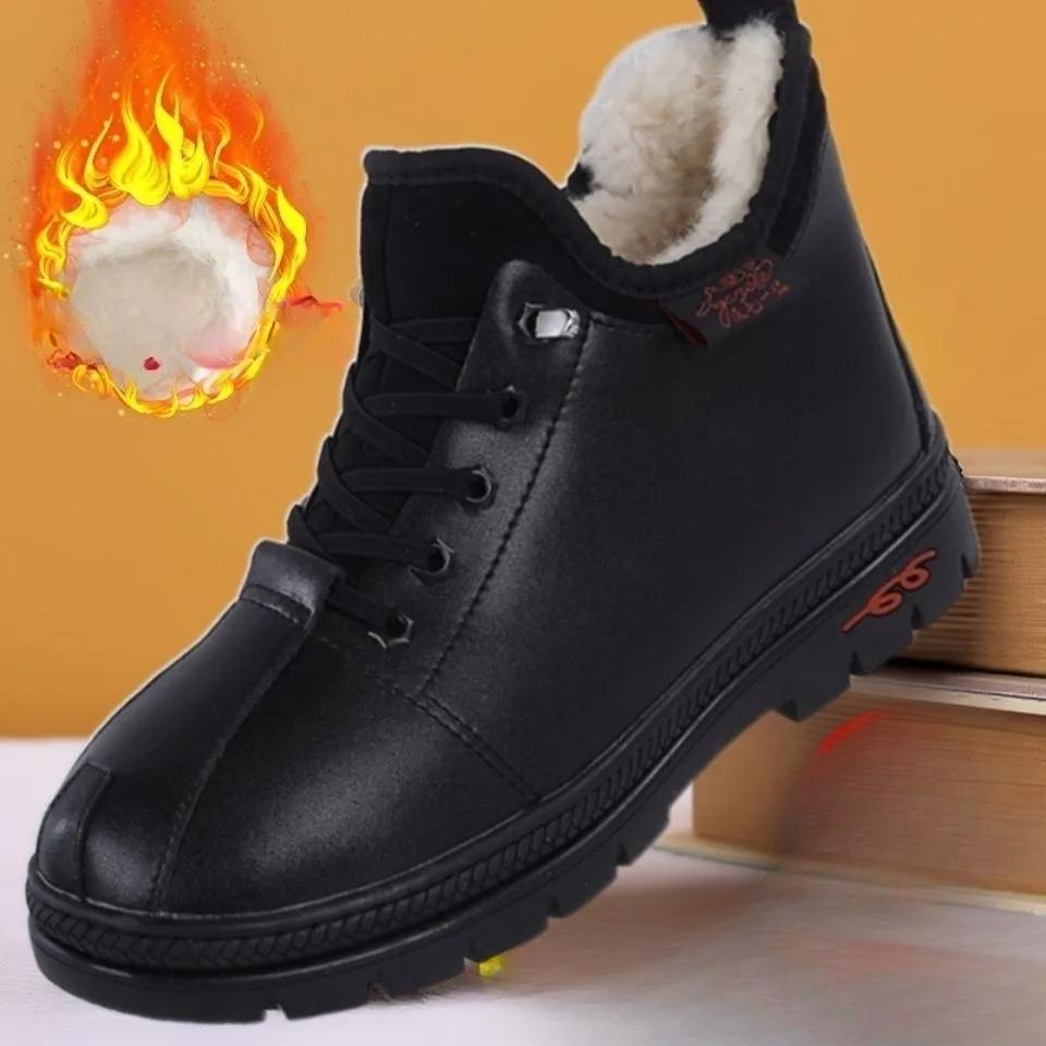 

Коровья кожа Плюс бархат Утолщенные Зимние Холодостойкие Цельномеховые Повседневные Водонепроницаемые Нескользящие Кожаные Ботинки на Мягкой Подошве EU35/CN36 чёрный