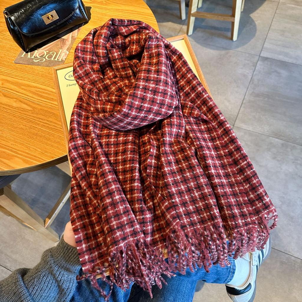 Autumn and Winter High End Houndstooth Fringed Scarf for Girls  Korean Style Versatile Thickened Warm Scarf Long Shawl