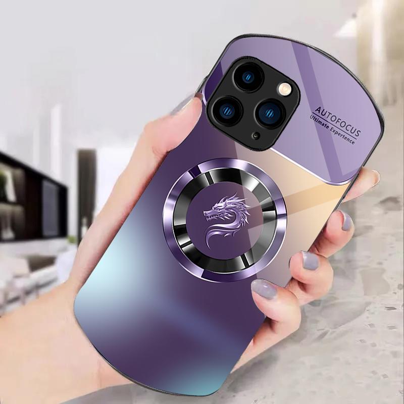 Gradient Circle Dragon For Iphone 11 12 13 14 15 Pro Max Plus Mini 7 8 Se 2020 X Xs Xr Elliptical Tempered Glass Phone Case