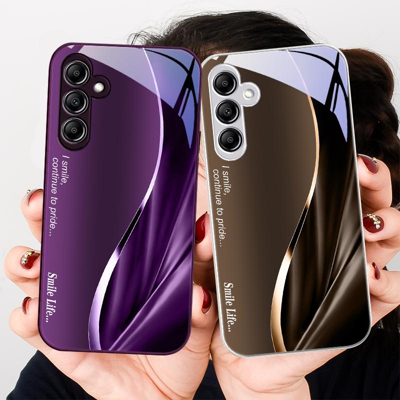 Glass Phone Case for Samsung Galaxy A01 A02 A03 Core A04 A14 4G A13 A54 A34 31 20 25 23 22 5G S21 Ultra S20 Smile Blue Purple