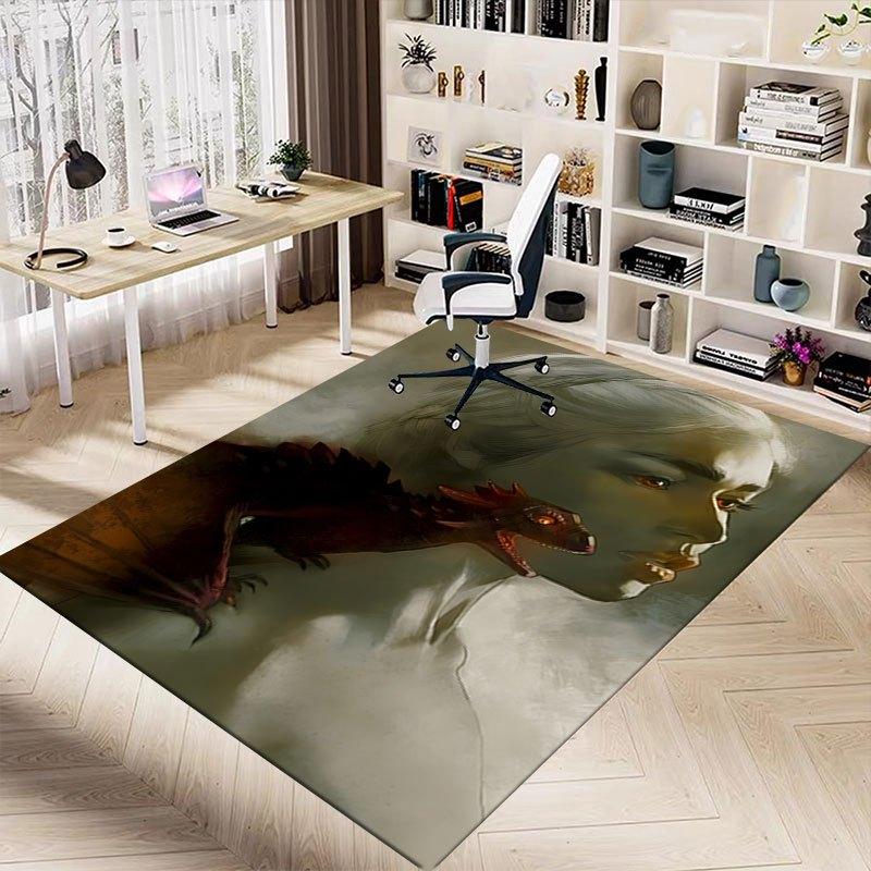 1pc Fire and Blood Office Carpet Chair Mats, Home Decor Mat Fantasy Theme Mat Durable Mat, Dragon Decor,Suitable for Fantasy Theme Lovers