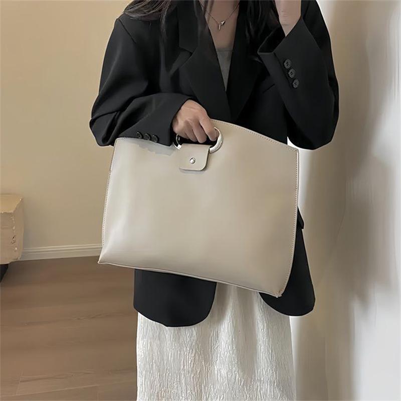 Yogodlns Solid Color Pu Leather Bag For Women's Fashion Large Capacity Hand-Held Bag For Work Commuting Clutch Tote Bag