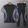 2Pcs/Set O-Neck Short Sleeve Casual Outfit Elastic Waistband Drawstring Pockets Men Patchwork Color T-shirt Jogging Pants Set Streetwear