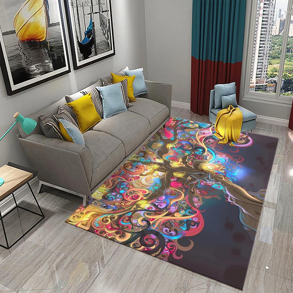 3D Colorful Abstract Tree Carpet for Kitchen Bathroom Entrance Non-Slip Carpet Living Room Balcony Bedroom Decor Floor Mat Rugs