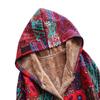 Warm Winter Hooded Plush Coat Vintage Women Linen Printed Medium Length Wind Coat
