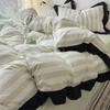 Ins French Bedding Set Lace Cream Green Strip Duvet Cover Water Washing Cotton Bed Sheet Thin Slice And Thin Slice