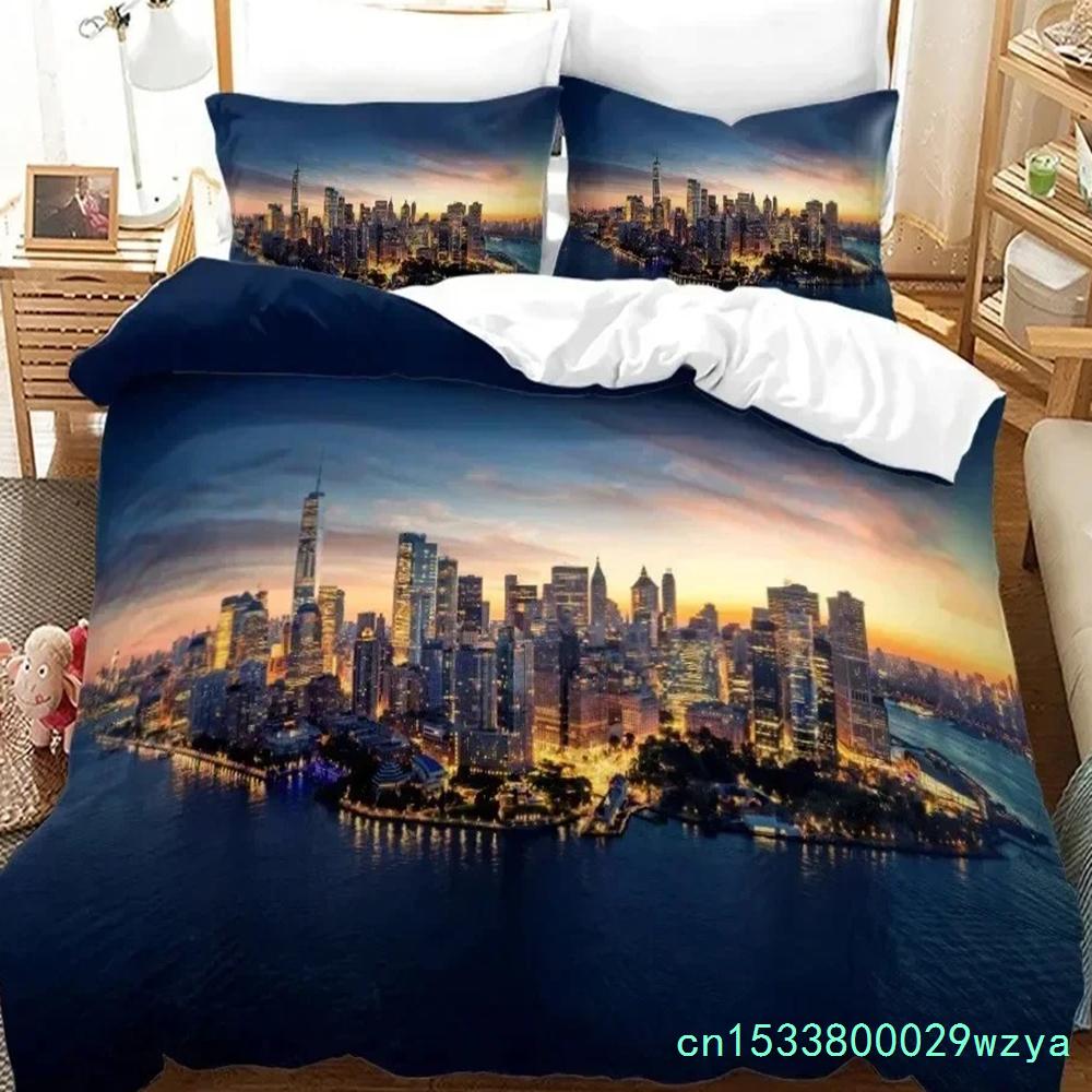 3D Print New York City Nachtzicht Beddengoed Set Dekbedovertrek Bedset Dekbedovertrek Kussensloop Dekbed King Queen Size Jongens Volwassene
